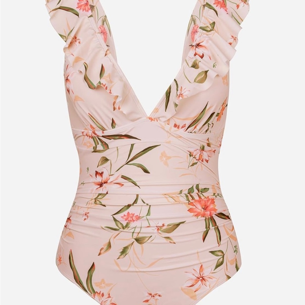 Womens Cupshe pink floral swimsuit new with tags. Size large.